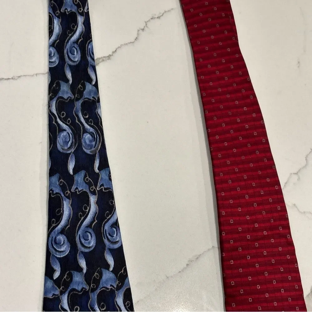 Jimmy V Peggy Fleming Blue Silk Geometric RBM Red Pair of Men's Classic Neckties
